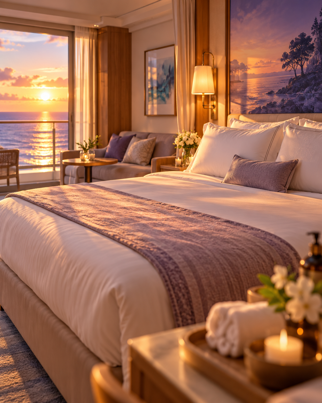 Habitación de crucero preparada para descansar