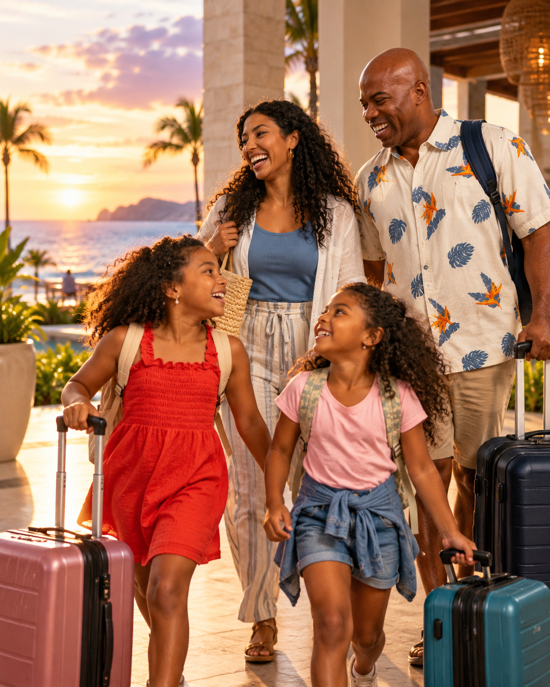 Familia disfrutando la llegada a su camarote